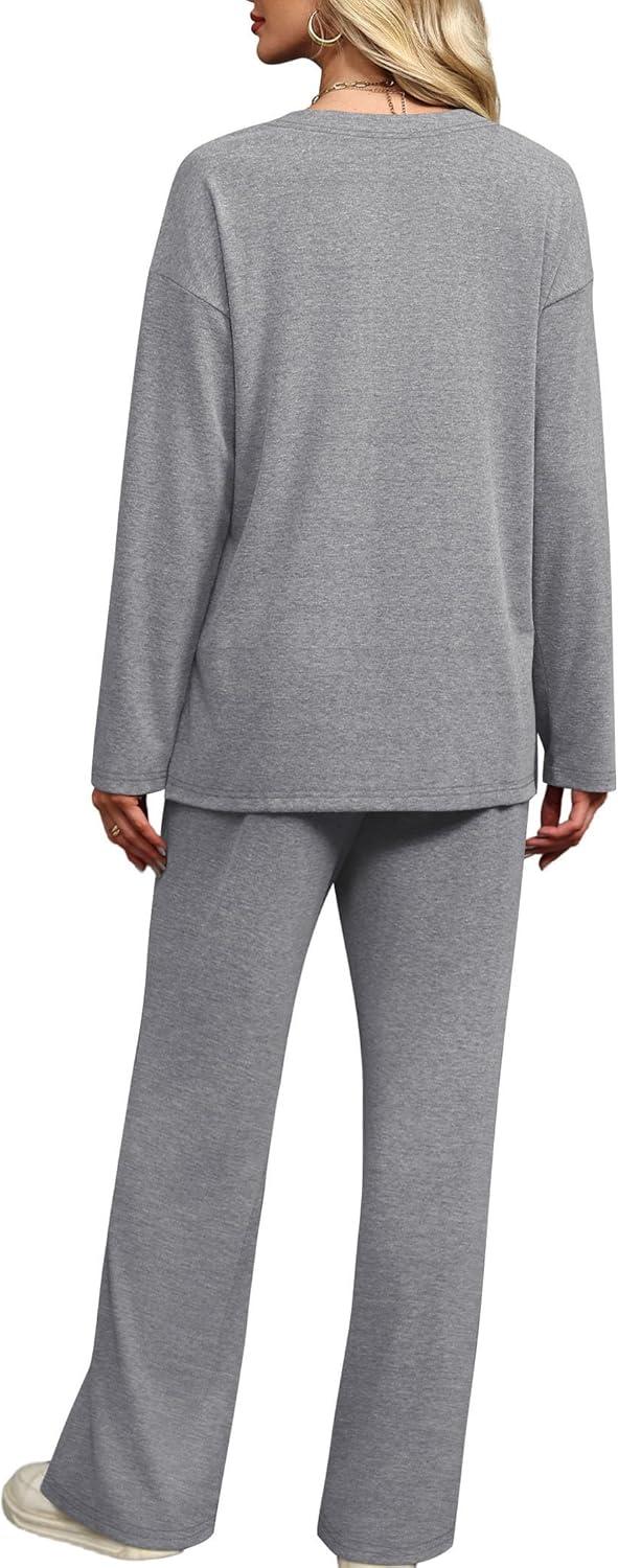 imageXIEERDUO Lounge Sets for Women 2 Piece V Neck Button Matching Sweatsuit Loungewear Fall Outfits Fashion Clothing PajamasLight Grey