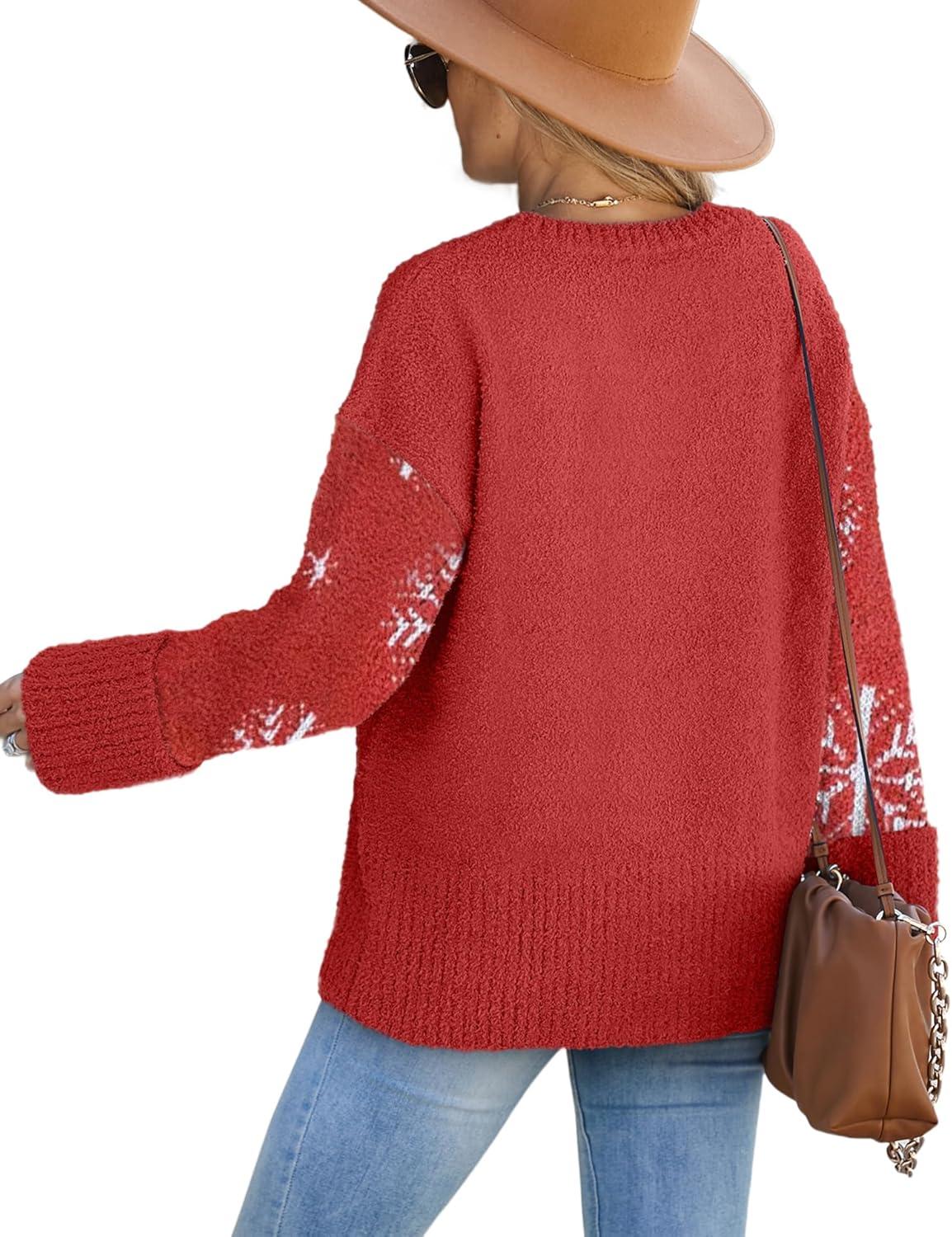 imageXIEERDUO Oversized Sweaters for Women Crewneck Long Sleeve Fuzzy Knit Warm Pullover SweaterBachristmas Elk