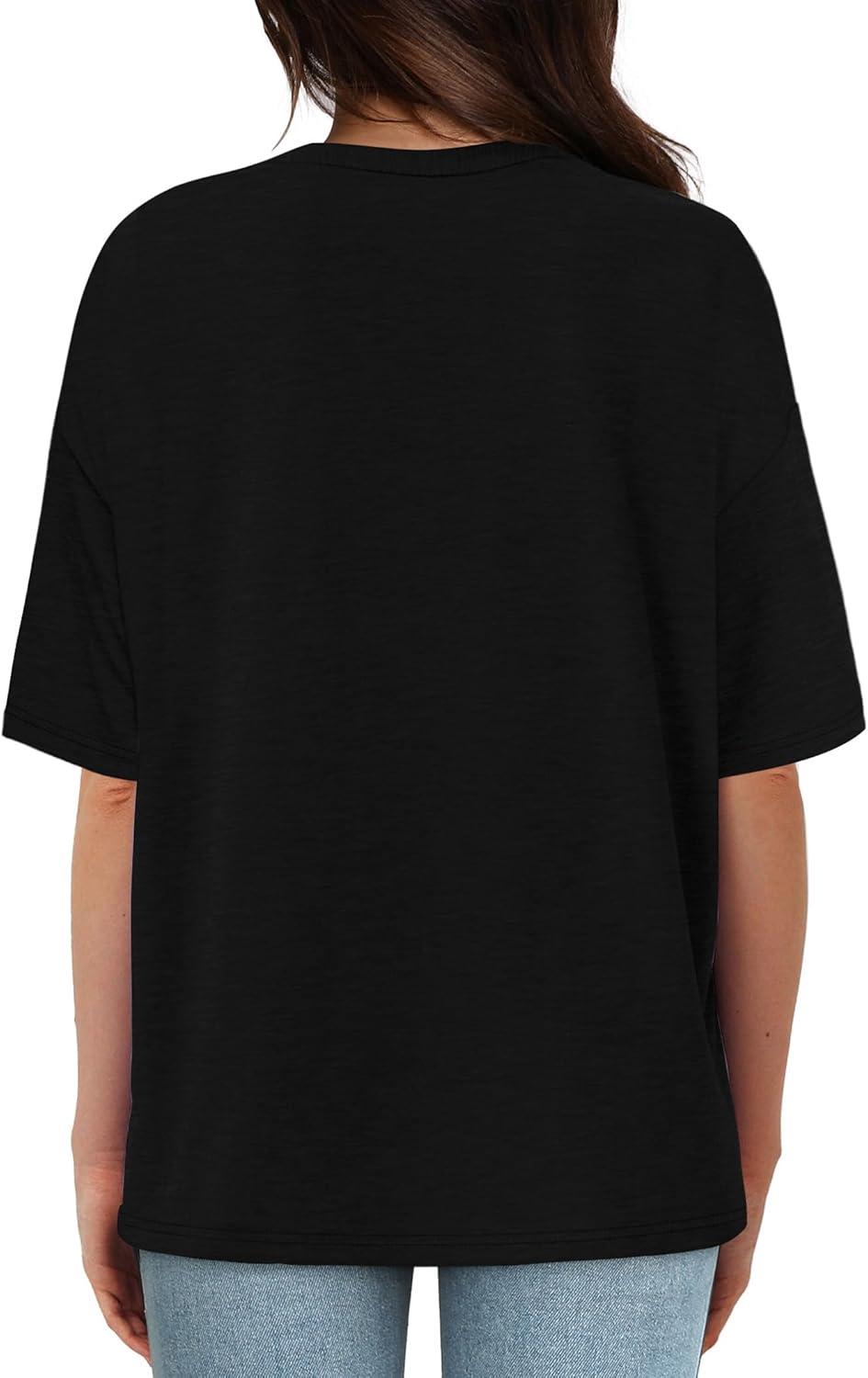 imageXIEERDUO Oversized T Shirts for Women Summer Short Sleeve Tops Loose Scook NeckBlack