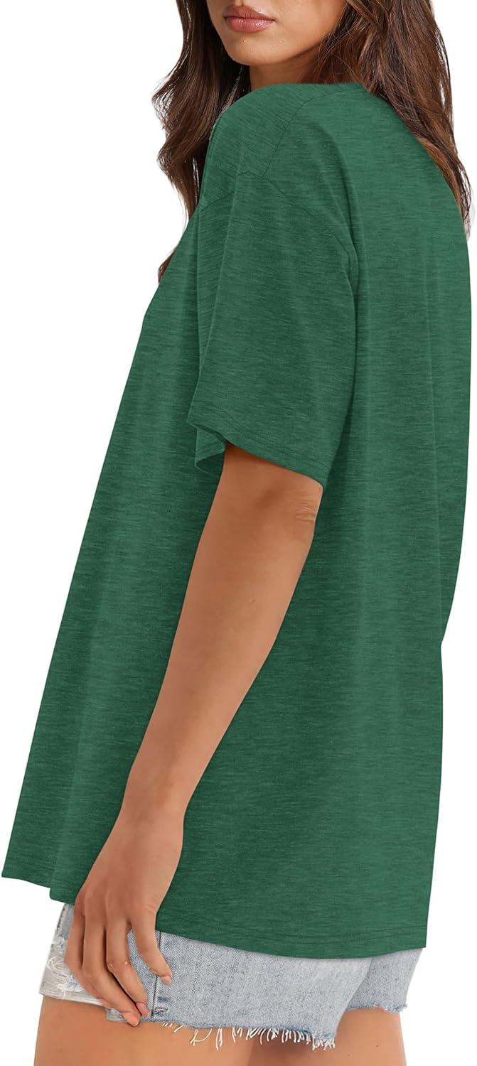 imageXIEERDUO Oversized T Shirts for Women Summer Short Sleeve Tops Loose Scook NeckGreen