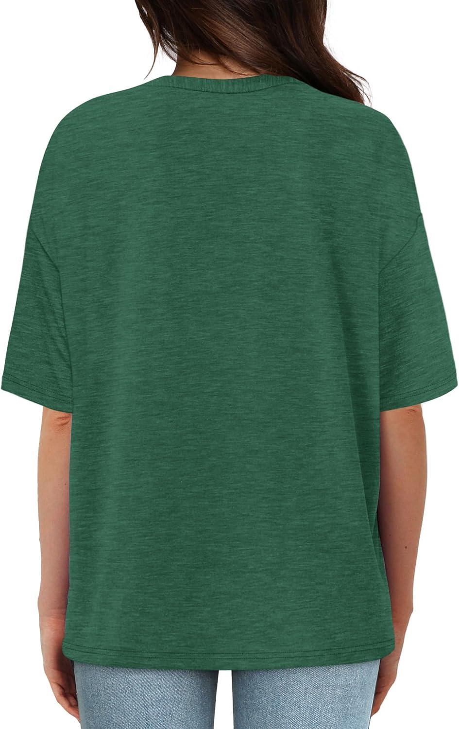 imageXIEERDUO Oversized T Shirts for Women Summer Short Sleeve Tops Loose Scook NeckGreen