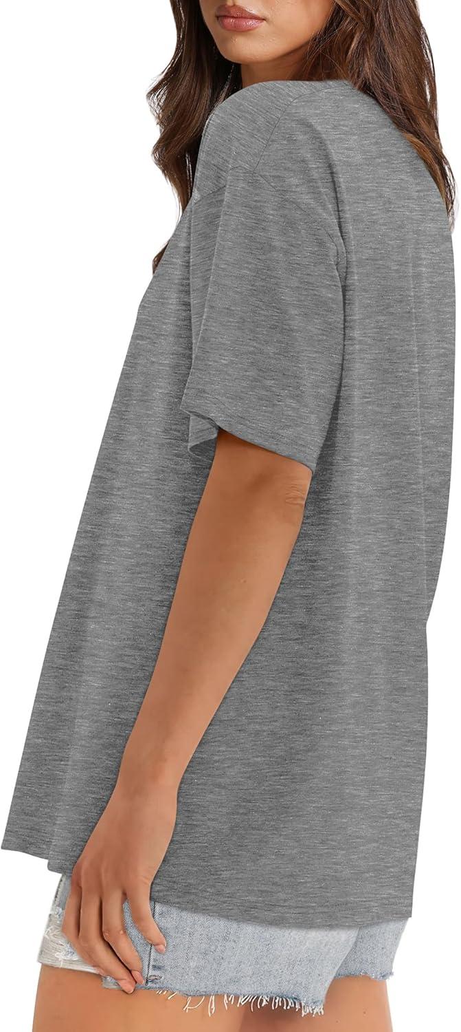 imageXIEERDUO Oversized T Shirts for Women Summer Short Sleeve Tops Loose Scook NeckGrey