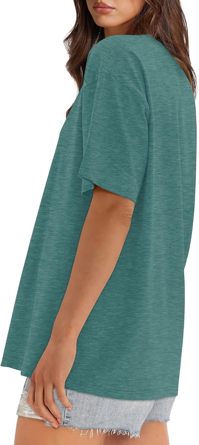imageXIEERDUO Oversized T Shirts for Women Summer Short Sleeve Tops Loose Scook NeckGrey Green