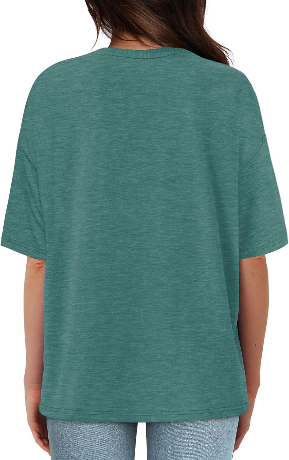 imageXIEERDUO Oversized T Shirts for Women Summer Short Sleeve Tops Loose Scook NeckGrey Green