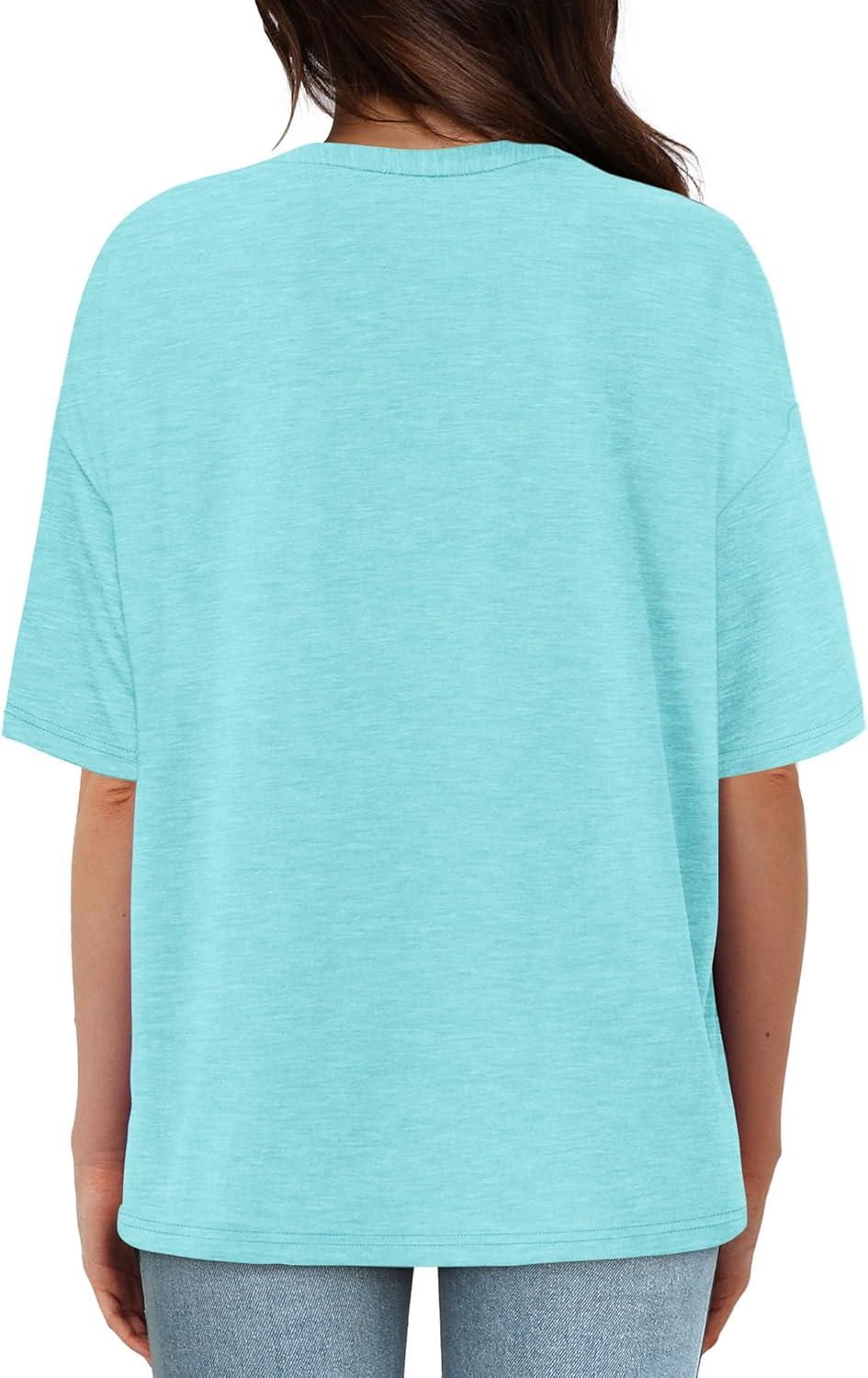 imageXIEERDUO Oversized T Shirts for Women Summer Short Sleeve Tops Loose Scook NeckLake Green