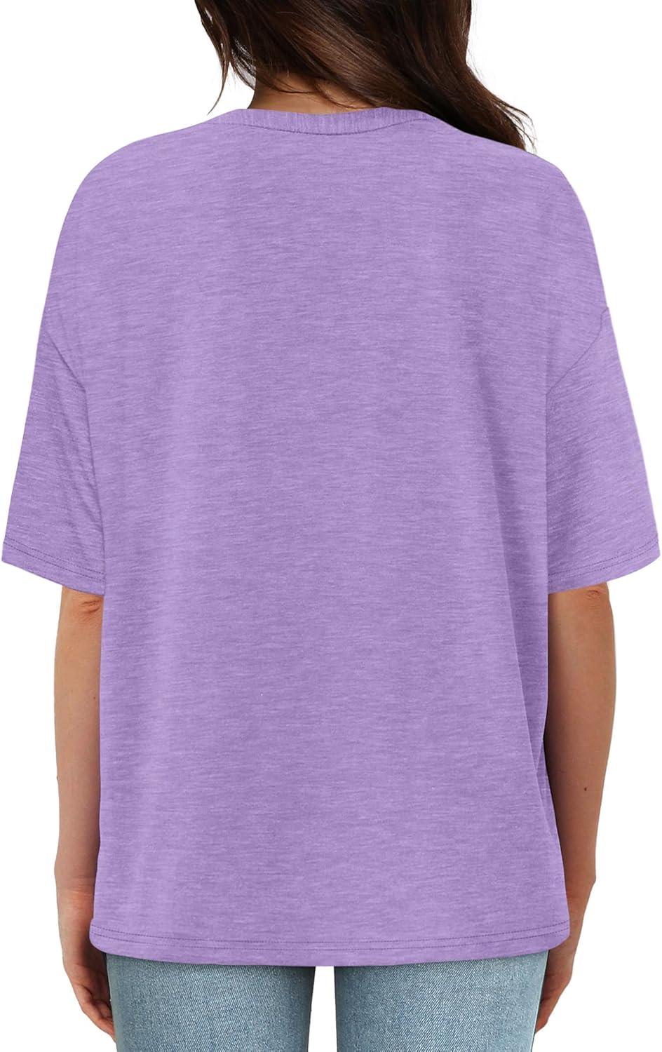 imageXIEERDUO Oversized T Shirts for Women Summer Short Sleeve Tops Loose Scook NeckLavender
