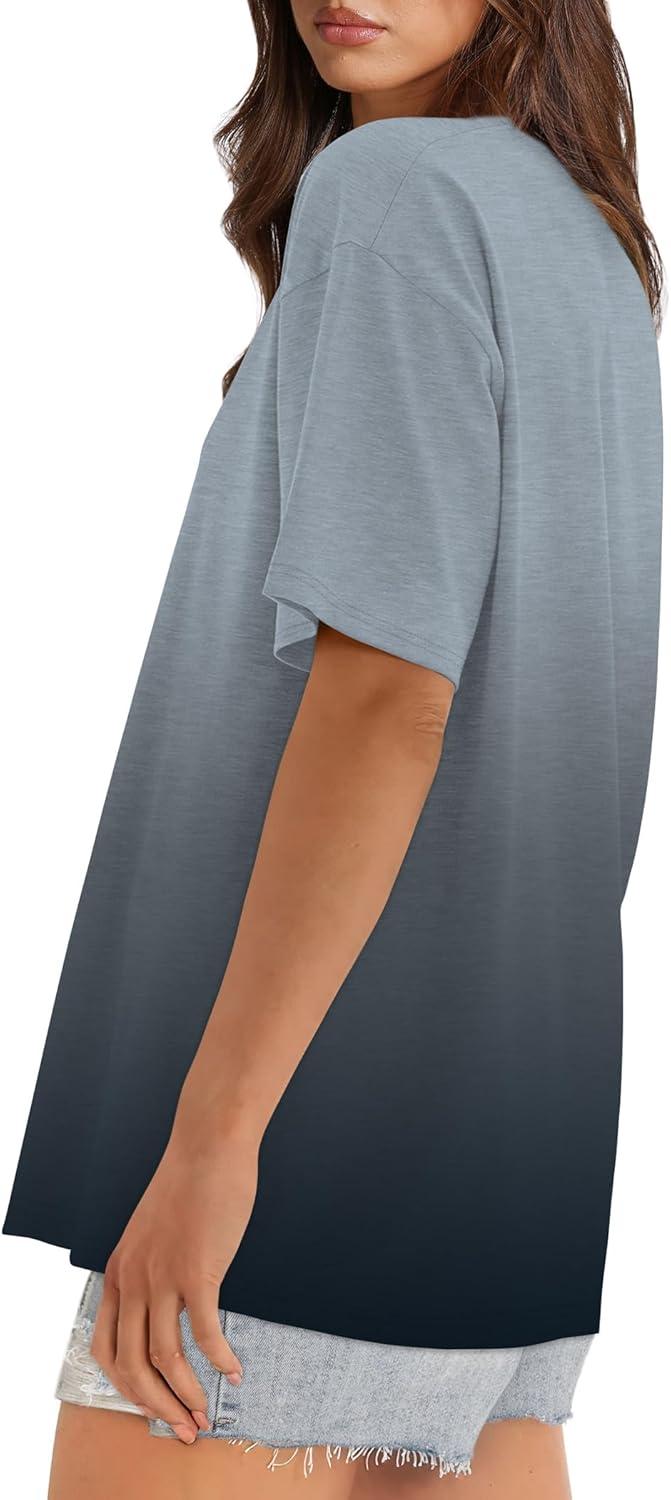 imageXIEERDUO Oversized T Shirts for Women Summer Short Sleeve Tops Loose Scook NeckOmbergrey