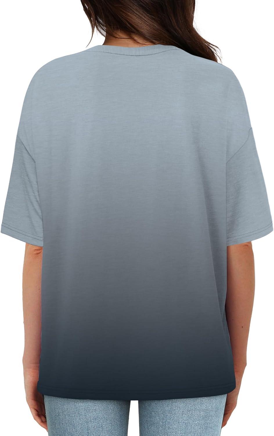 imageXIEERDUO Oversized T Shirts for Women Summer Short Sleeve Tops Loose Scook NeckOmbergrey
