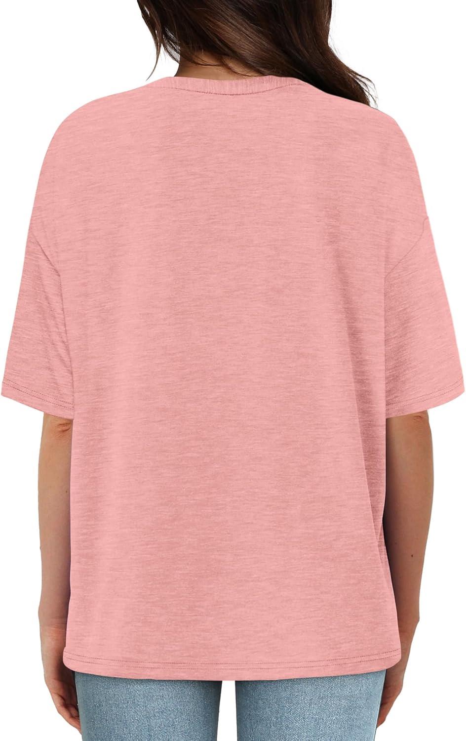 imageXIEERDUO Oversized T Shirts for Women Summer Short Sleeve Tops Loose Scook NeckPink