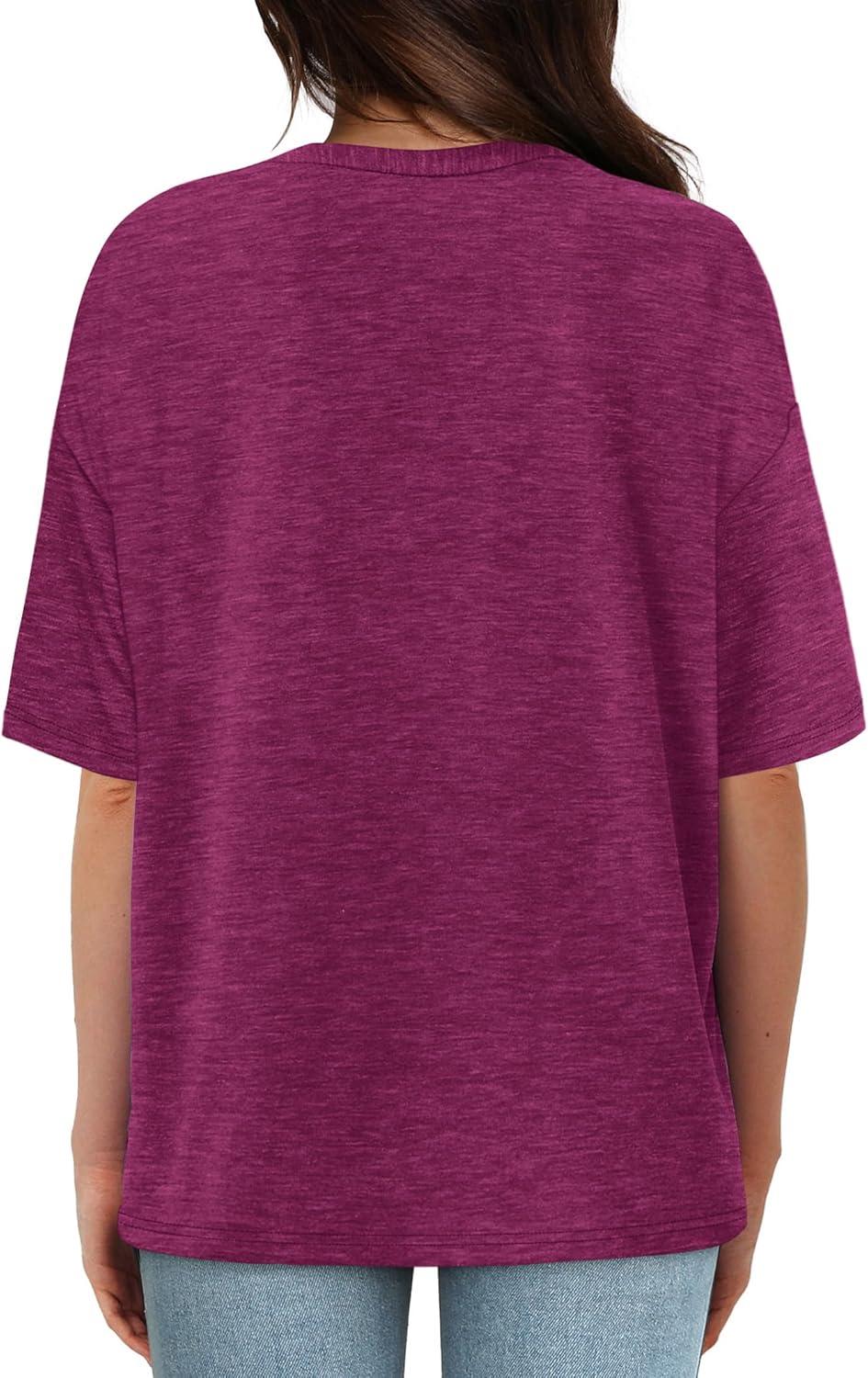 imageXIEERDUO Oversized T Shirts for Women Summer Short Sleeve Tops Loose Scook NeckPurple