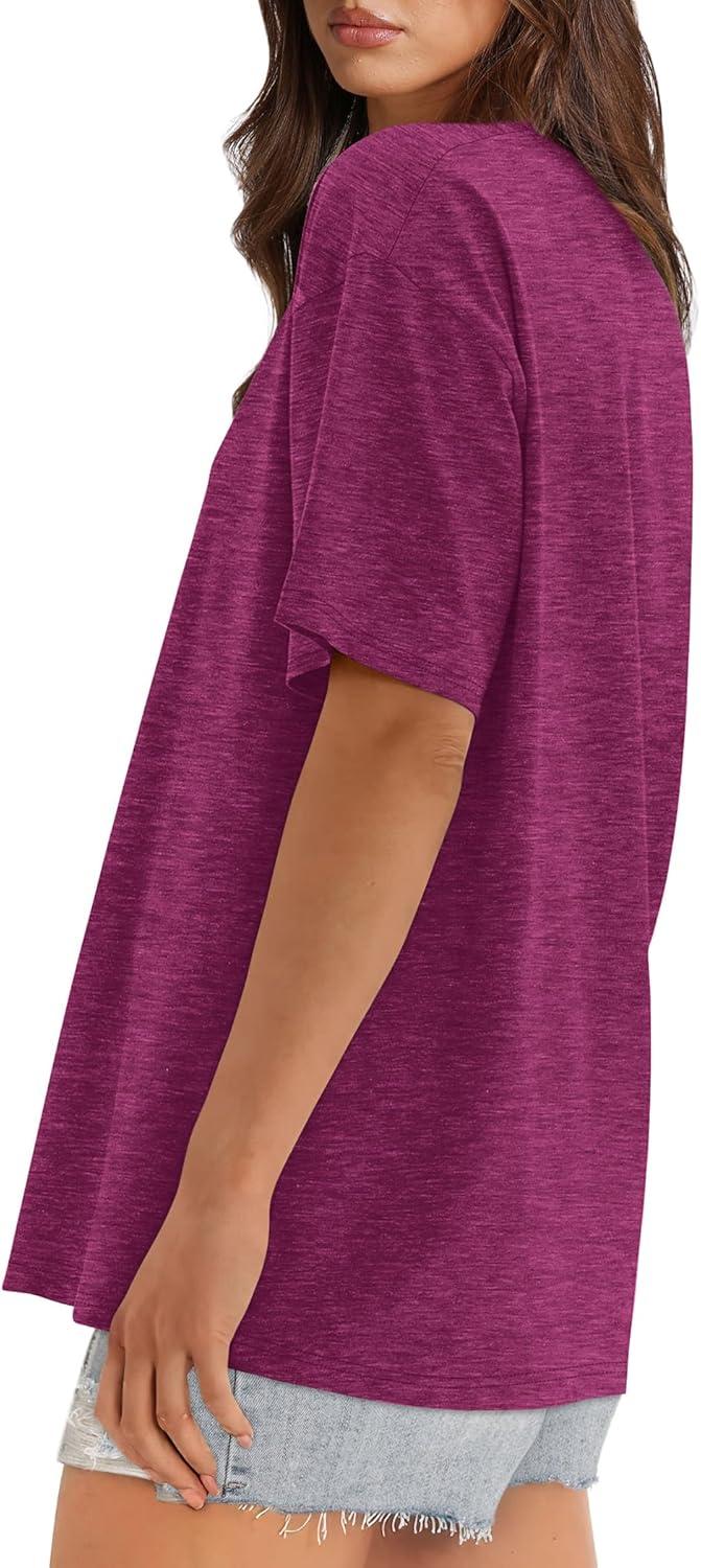 imageXIEERDUO Oversized T Shirts for Women Summer Short Sleeve Tops Loose Scook NeckPurple