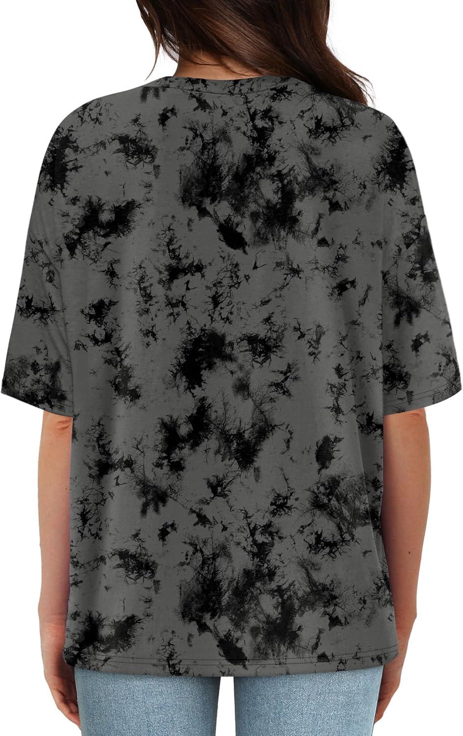 imageXIEERDUO Oversized T Shirts for Women Summer Short Sleeve Tops Loose Scook NeckTiedye