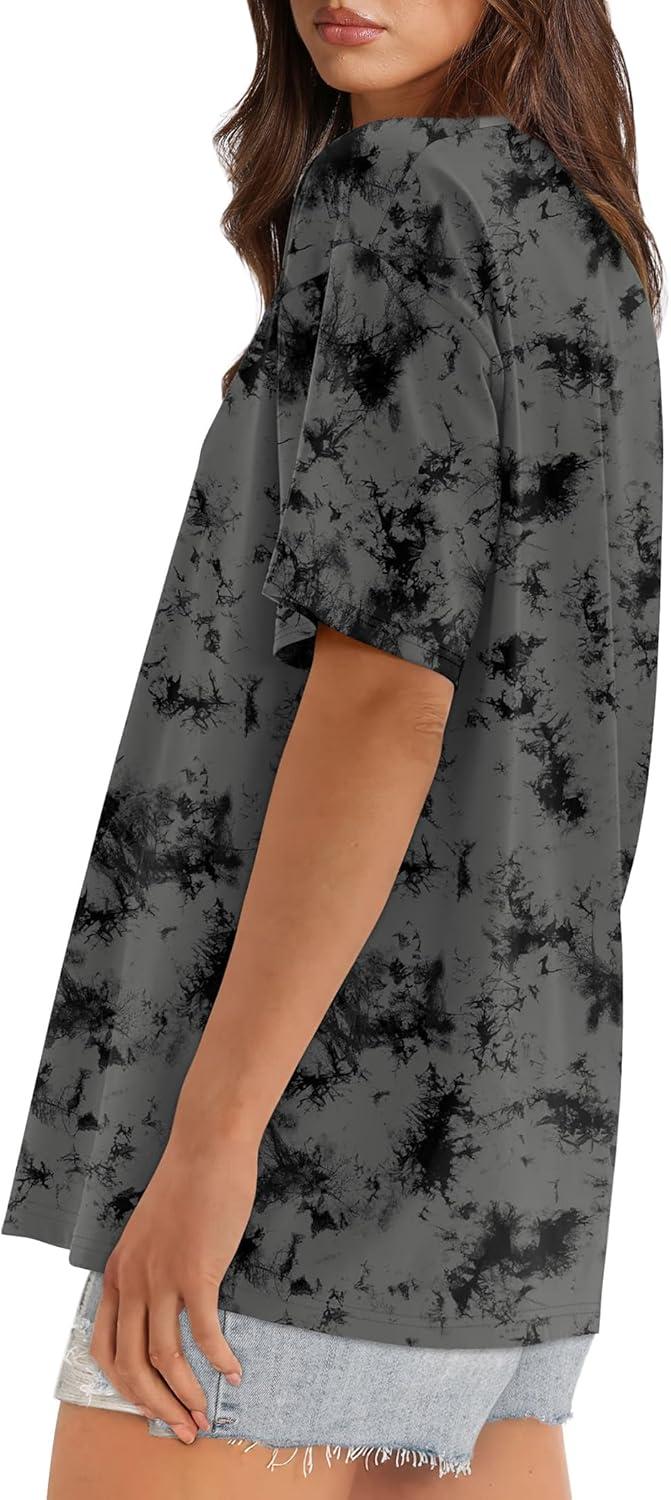 imageXIEERDUO Oversized T Shirts for Women Summer Short Sleeve Tops Loose Scook NeckTiedye