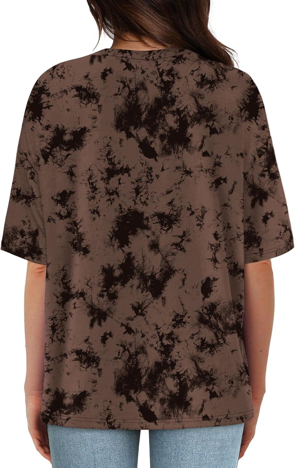 imageXIEERDUO Oversized T Shirts for Women Summer Short Sleeve Tops Loose Scook NeckTiedye2