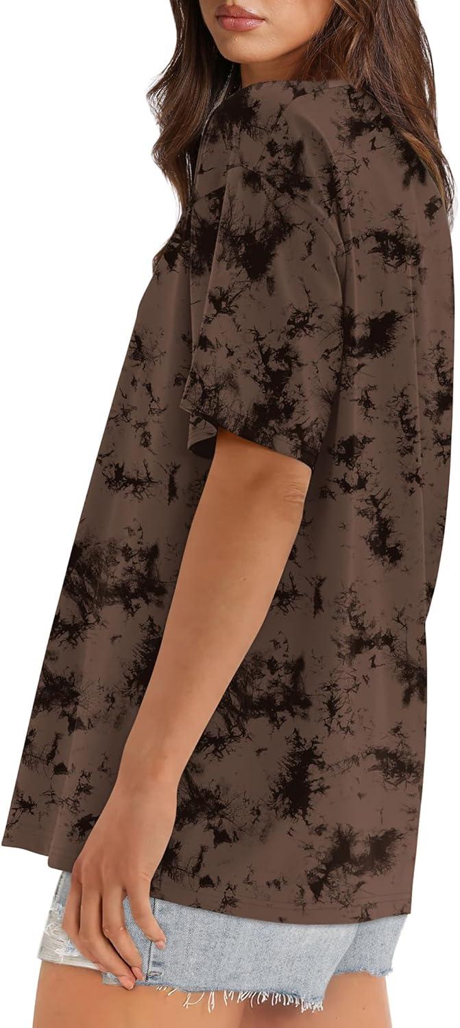 imageXIEERDUO Oversized T Shirts for Women Summer Short Sleeve Tops Loose Scook NeckTiedye2