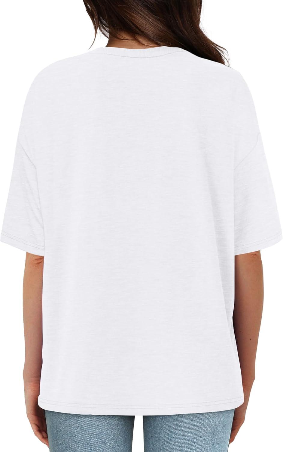 imageXIEERDUO Oversized T Shirts for Women Summer Short Sleeve Tops Loose Scook NeckWhite