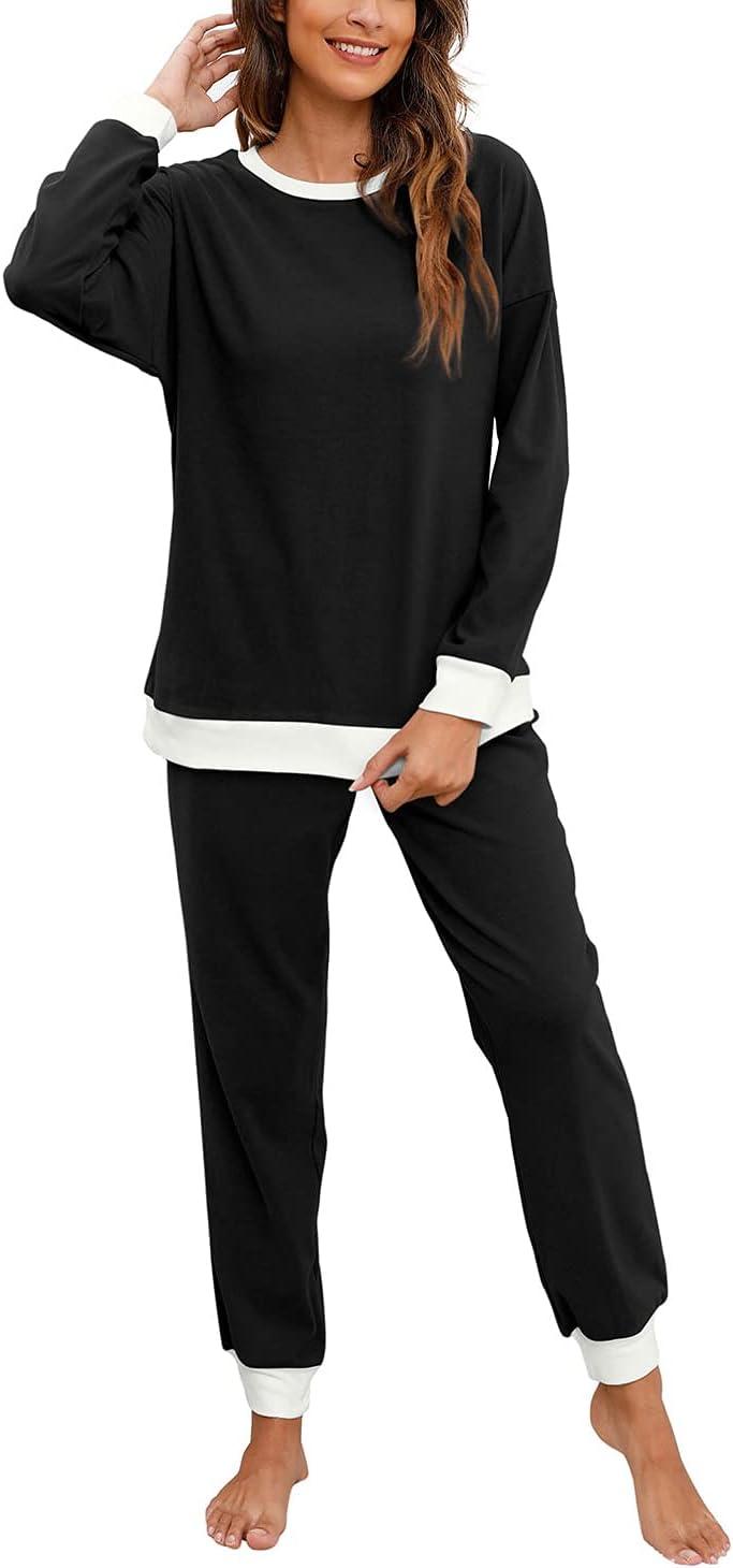 imageXIEERDUO Pajamas For Women Long Sleeve Crew Neck With Pockets Tie Dye Leopard Plaid Lounge Sets Two Piece Outfits Pj Set01black