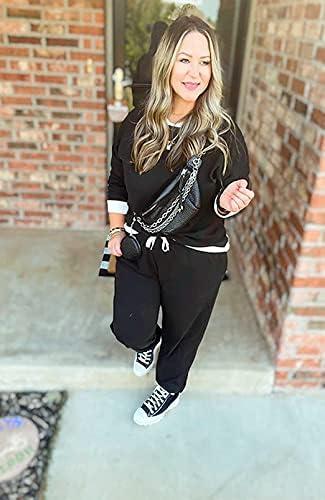 imageXIEERDUO Pajamas For Women Long Sleeve Crew Neck With Pockets Tie Dye Leopard Plaid Lounge Sets Two Piece Outfits Pj Set01black