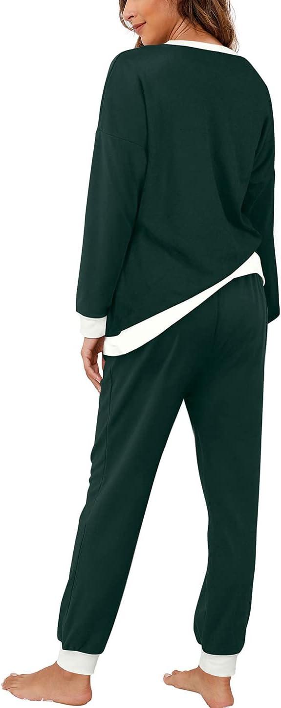 imageXIEERDUO Pajamas For Women Long Sleeve Crew Neck With Pockets Tie Dye Leopard Plaid Lounge Sets Two Piece Outfits Pj Set04green