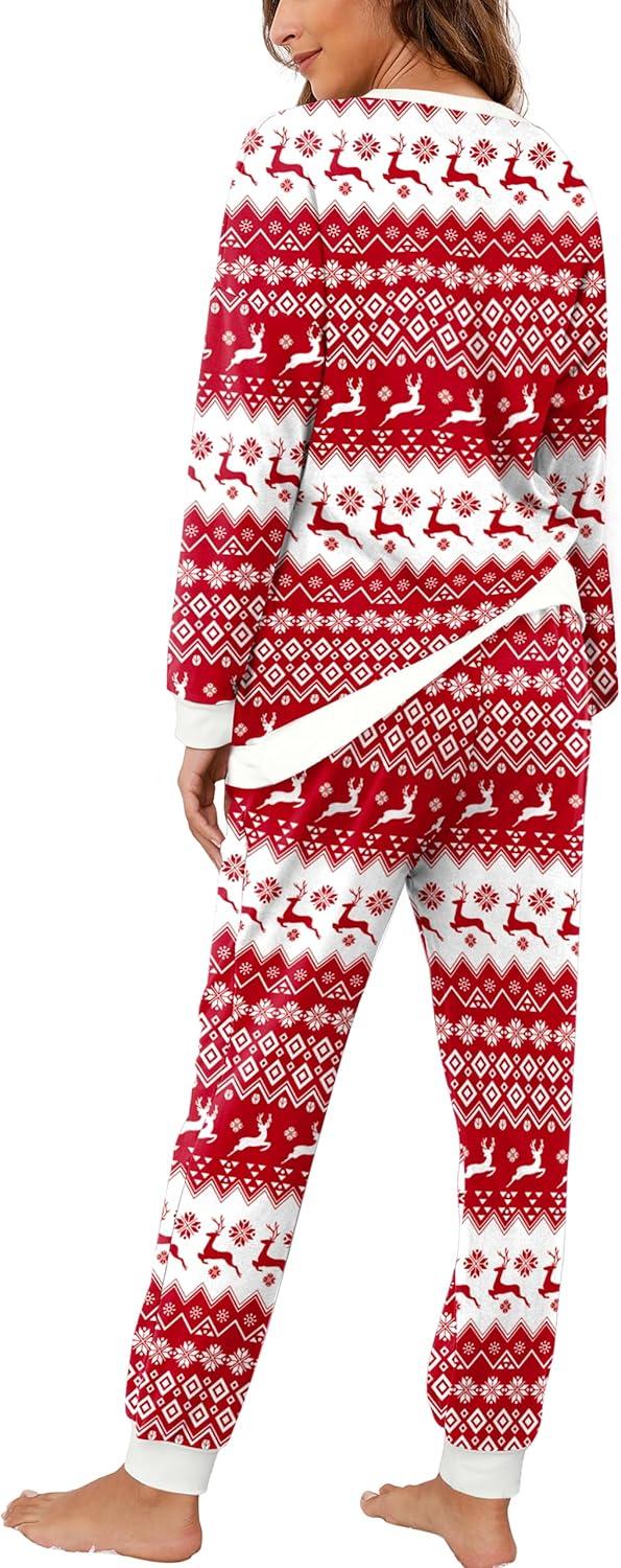 imageXIEERDUO Pajamas For Women Long Sleeve Crew Neck With Pockets Tie Dye Leopard Plaid Lounge Sets Two Piece Outfits Pj Set24red Deer