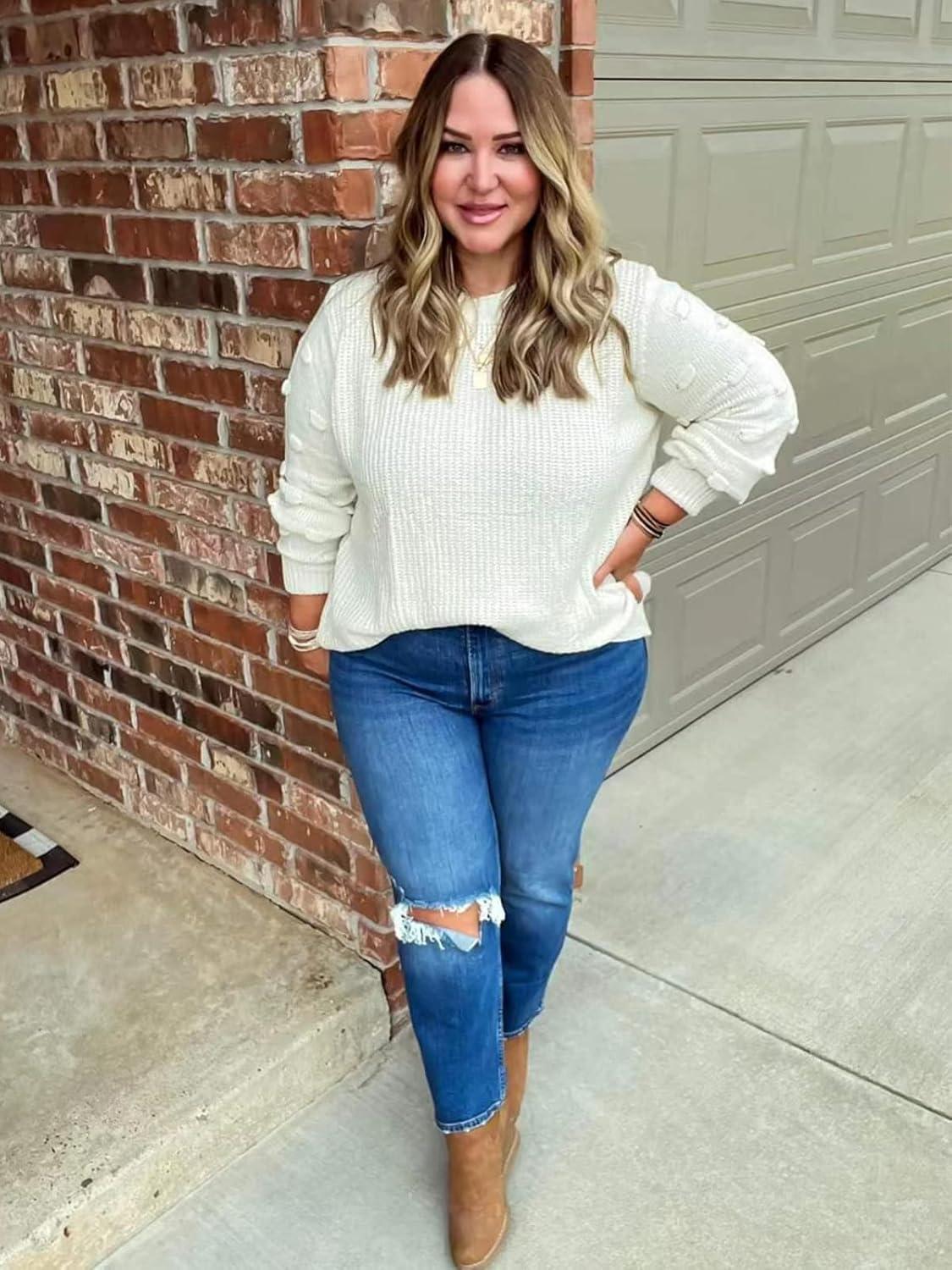 imageXIEERDUO Sweaters for Women Long Sleeve Chunky Knit Pullover Crewneck Sweatshirts