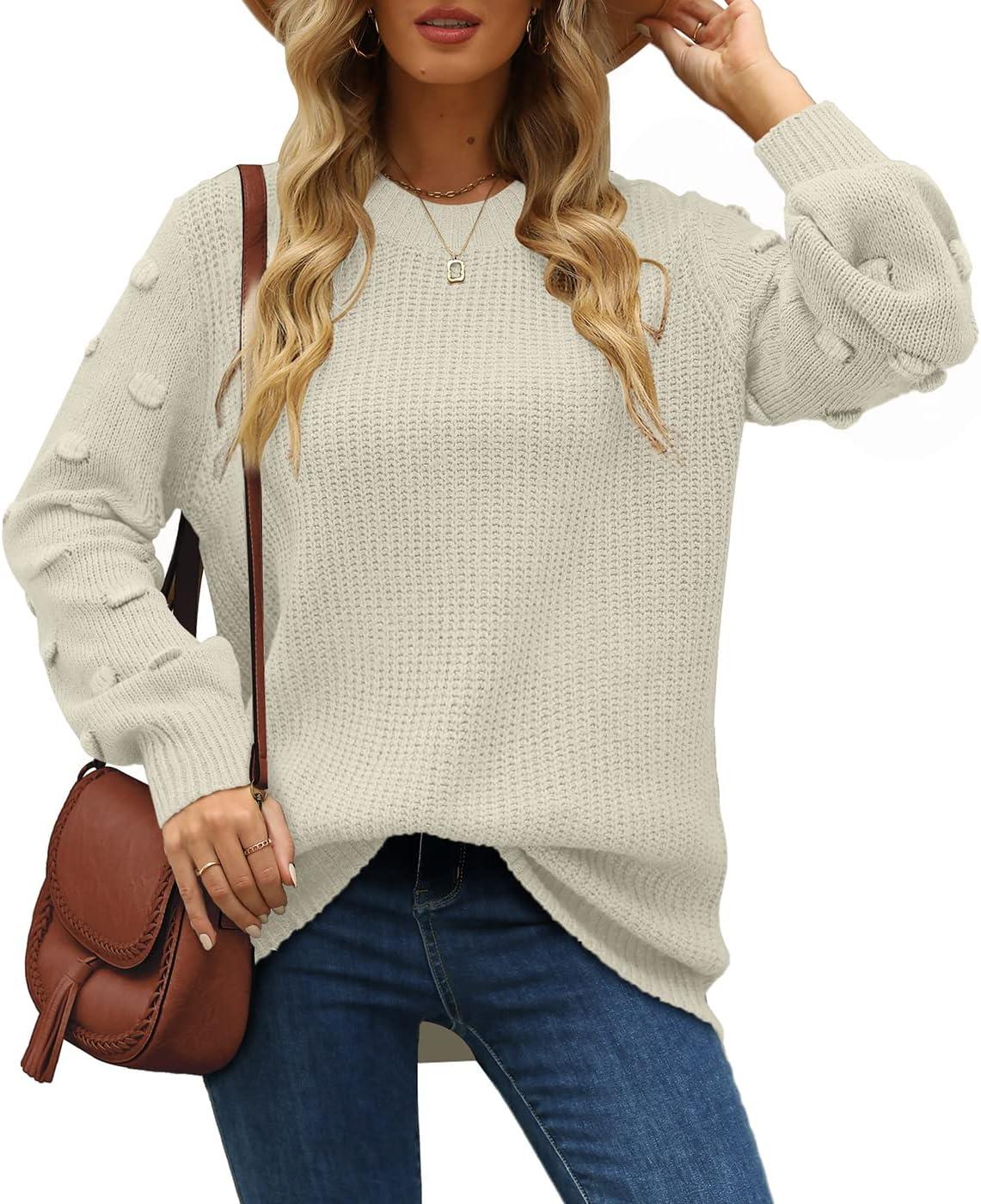 imageXIEERDUO Sweaters for Women Long Sleeve Chunky Knit Pullover Crewneck Sweatshirts
