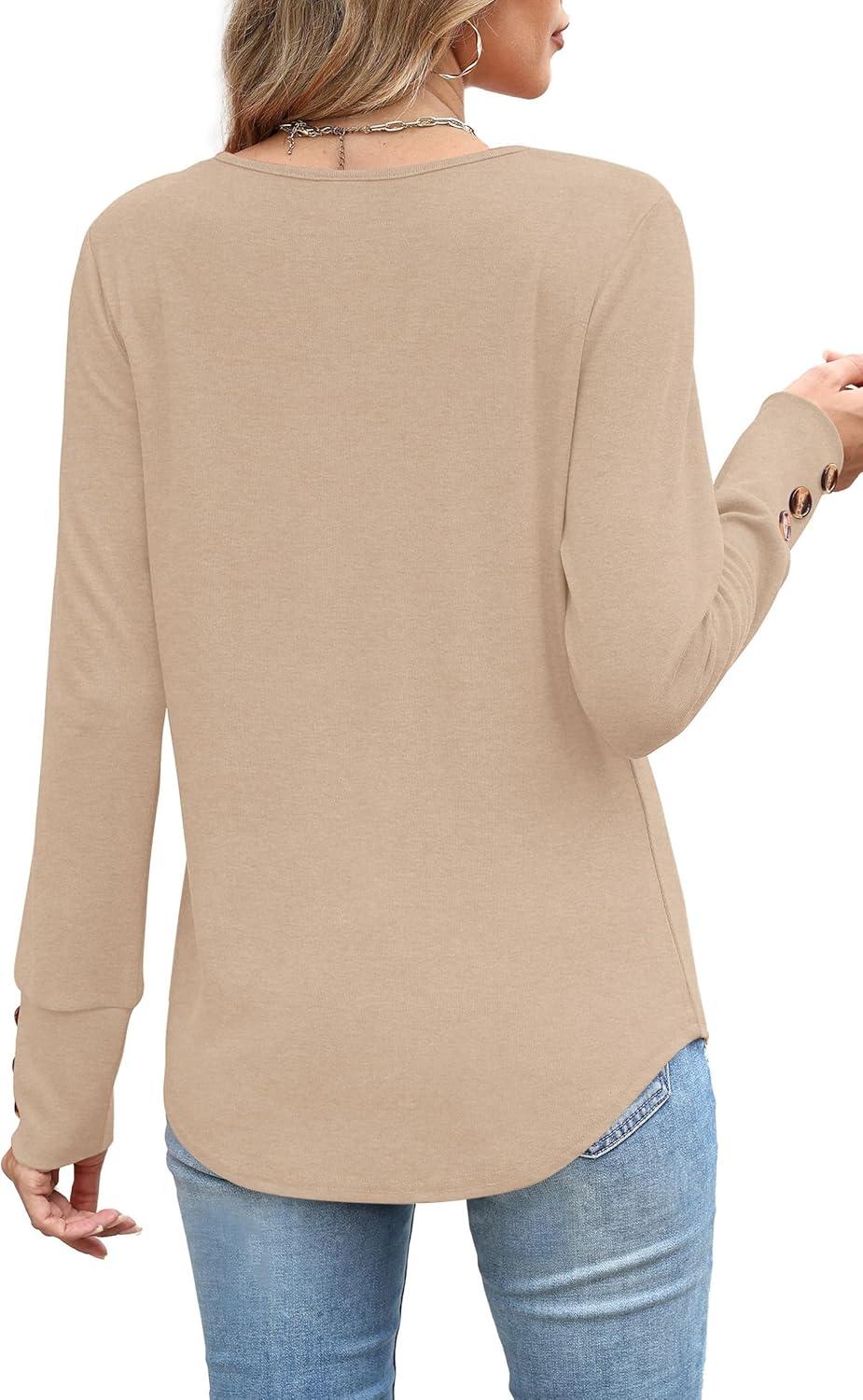 imageXIEERDUO Thermal Fall Outfits 2025 Dressy Casual Womens Sweater Fashion Clothing V Neck Tunic TopsBeige