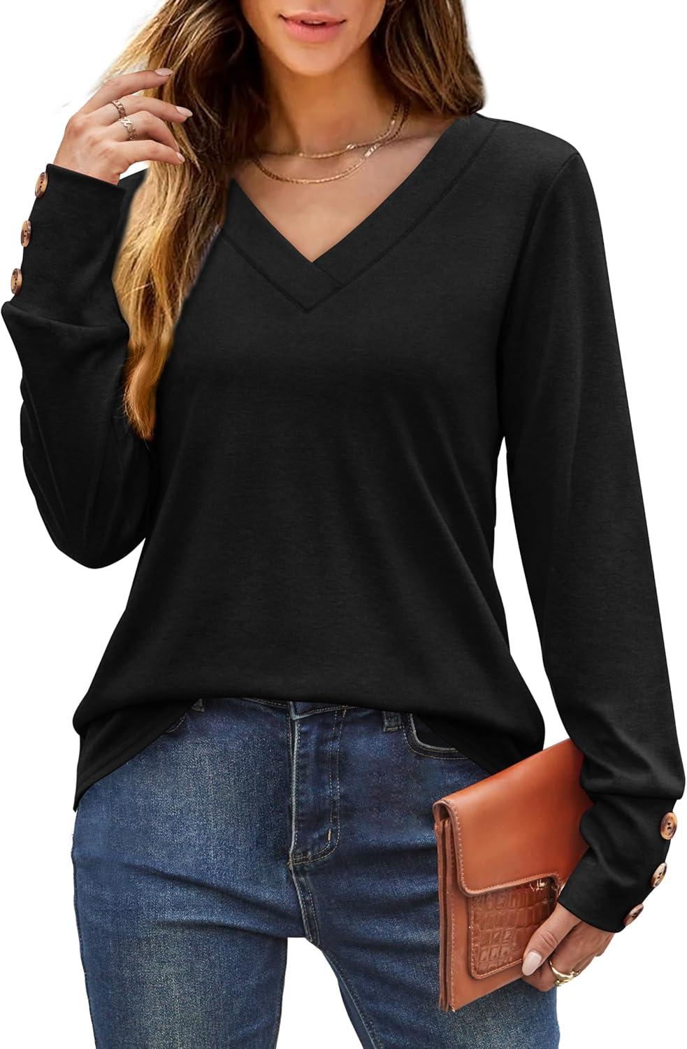 imageXIEERDUO Thermal Fall Outfits 2025 Dressy Casual Womens Sweater Fashion Clothing V Neck Tunic TopsBlack