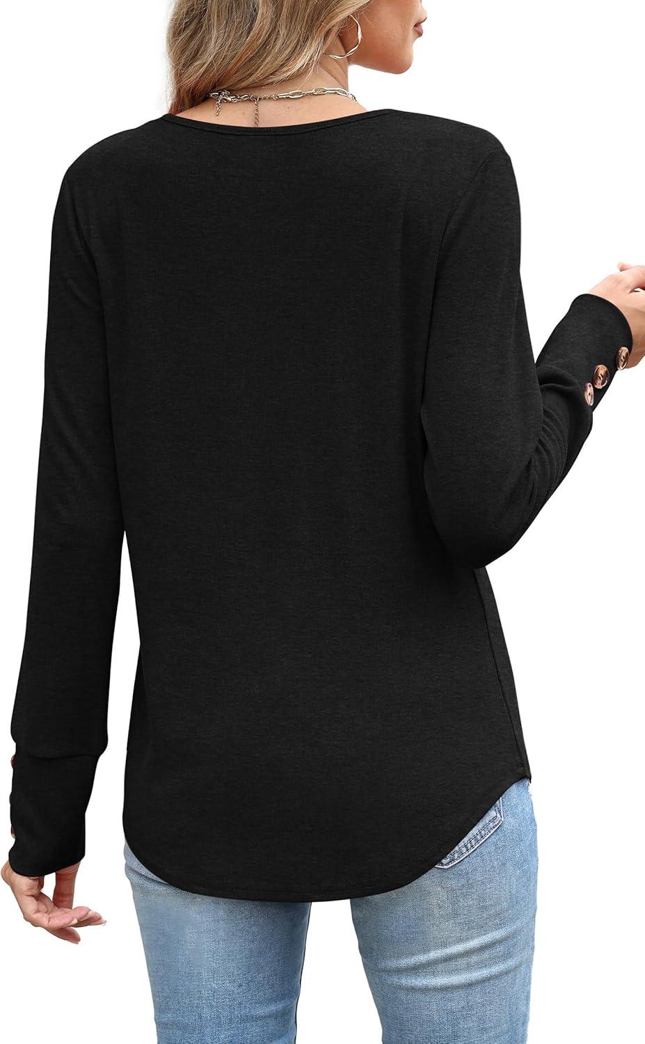 imageXIEERDUO Thermal Fall Outfits 2025 Dressy Casual Womens Sweater Fashion Clothing V Neck Tunic TopsBlack