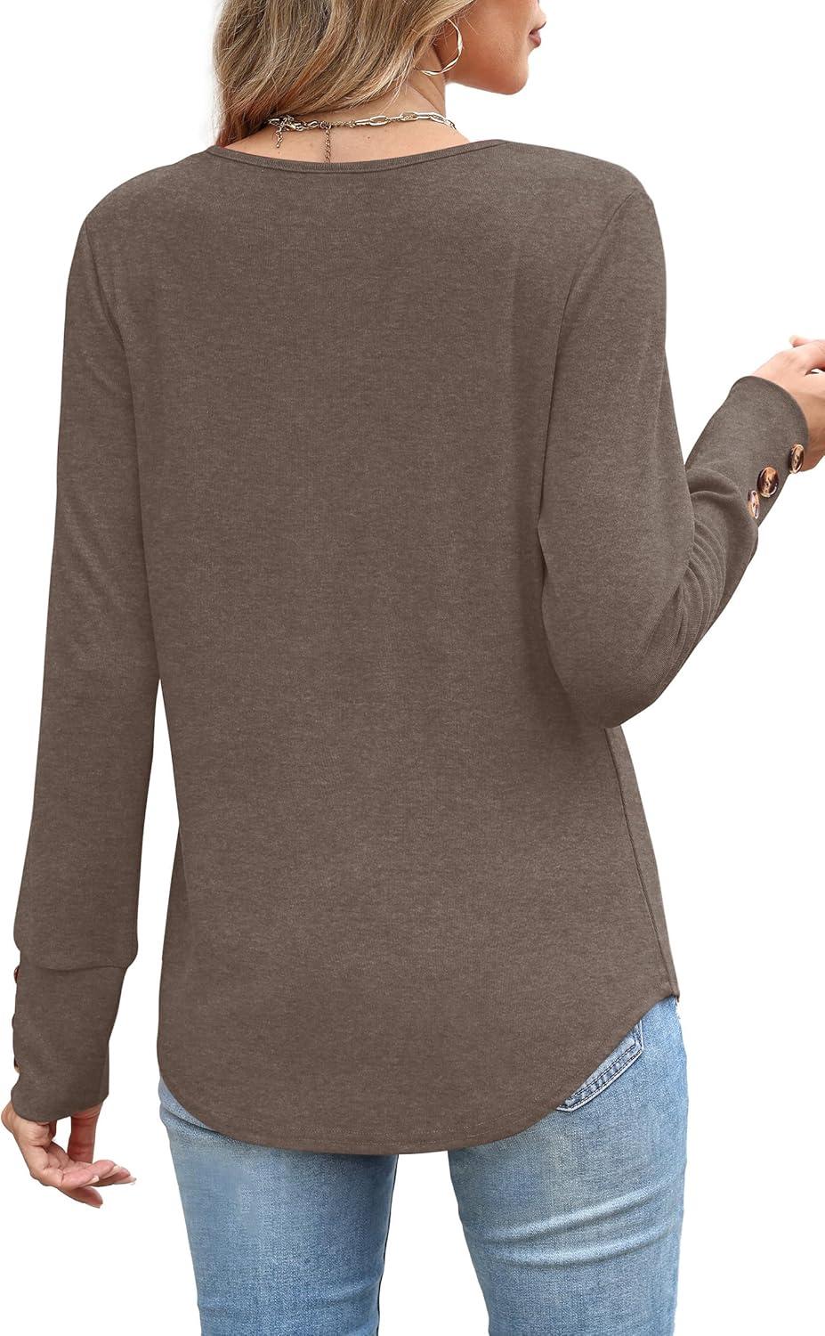 imageXIEERDUO Thermal Fall Outfits 2025 Dressy Casual Womens Sweater Fashion Clothing V Neck Tunic TopsCoffee