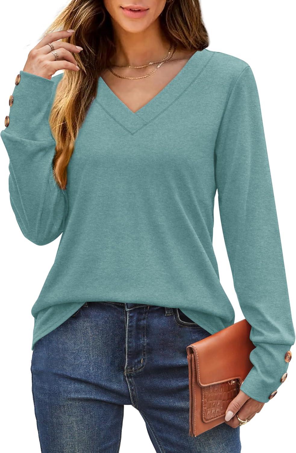 imageXIEERDUO Thermal Fall Outfits 2025 Dressy Casual Womens Sweater Fashion Clothing V Neck Tunic TopsGreyblue