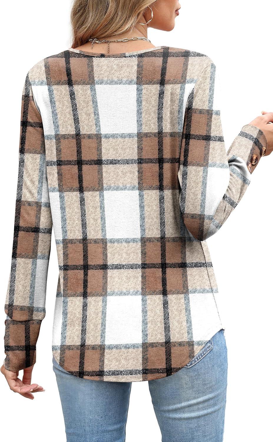 imageXIEERDUO Thermal Fall Outfits 2025 Dressy Casual Womens Sweater Fashion Clothing V Neck Tunic TopsGrid