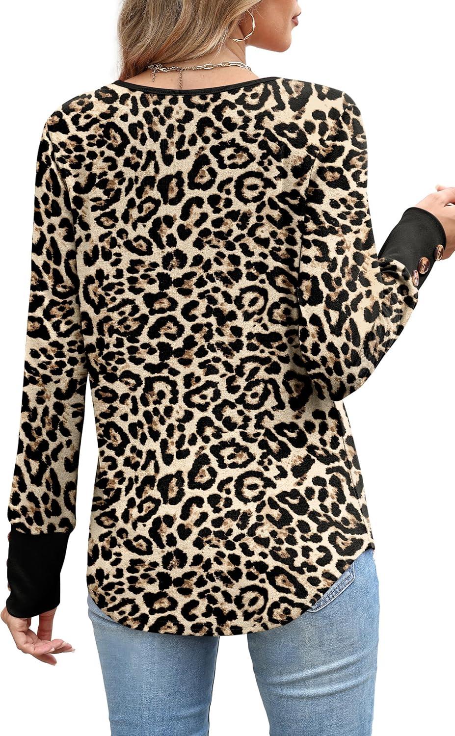 imageXIEERDUO Thermal Fall Outfits 2025 Dressy Casual Womens Sweater Fashion Clothing V Neck Tunic TopsLeopard