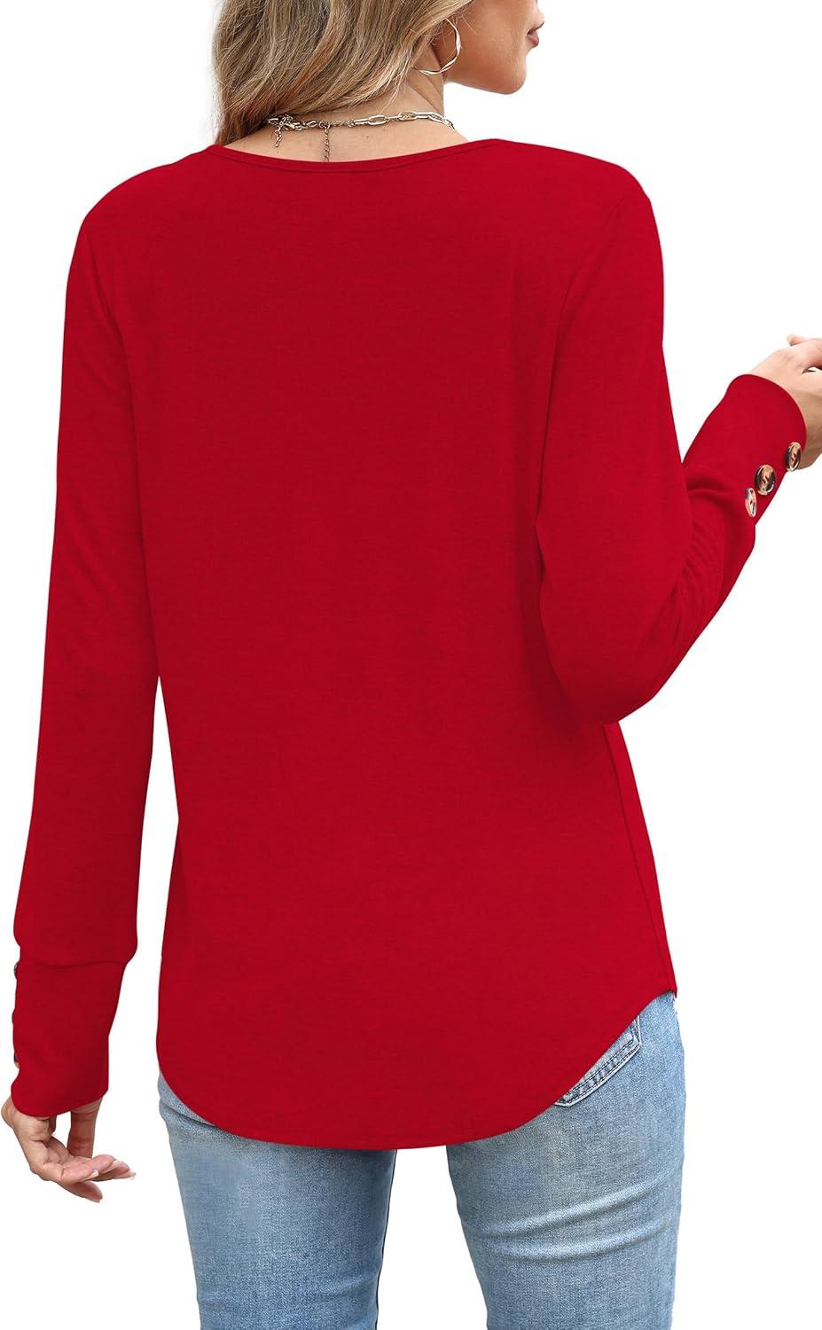 imageXIEERDUO Thermal Fall Outfits 2025 Dressy Casual Womens Sweater Fashion Clothing V Neck Tunic TopsRed