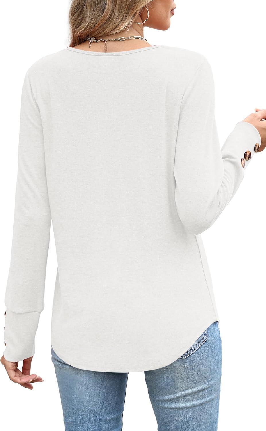 imageXIEERDUO Thermal Fall Outfits 2025 Dressy Casual Womens Sweater Fashion Clothing V Neck Tunic TopsWhite