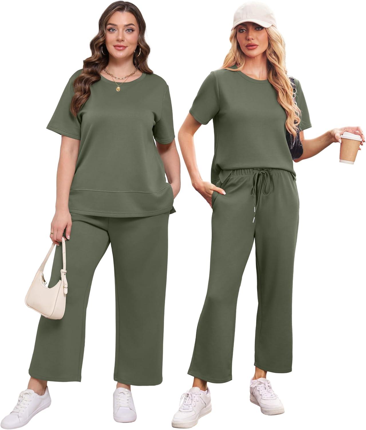 imageXIEERDUO Womens 2 Piece Lounge Set Fashion Travel Outfits Vacation Tracksuit Comfy Wide Leg Airport Loungewear S3XLArmy Green