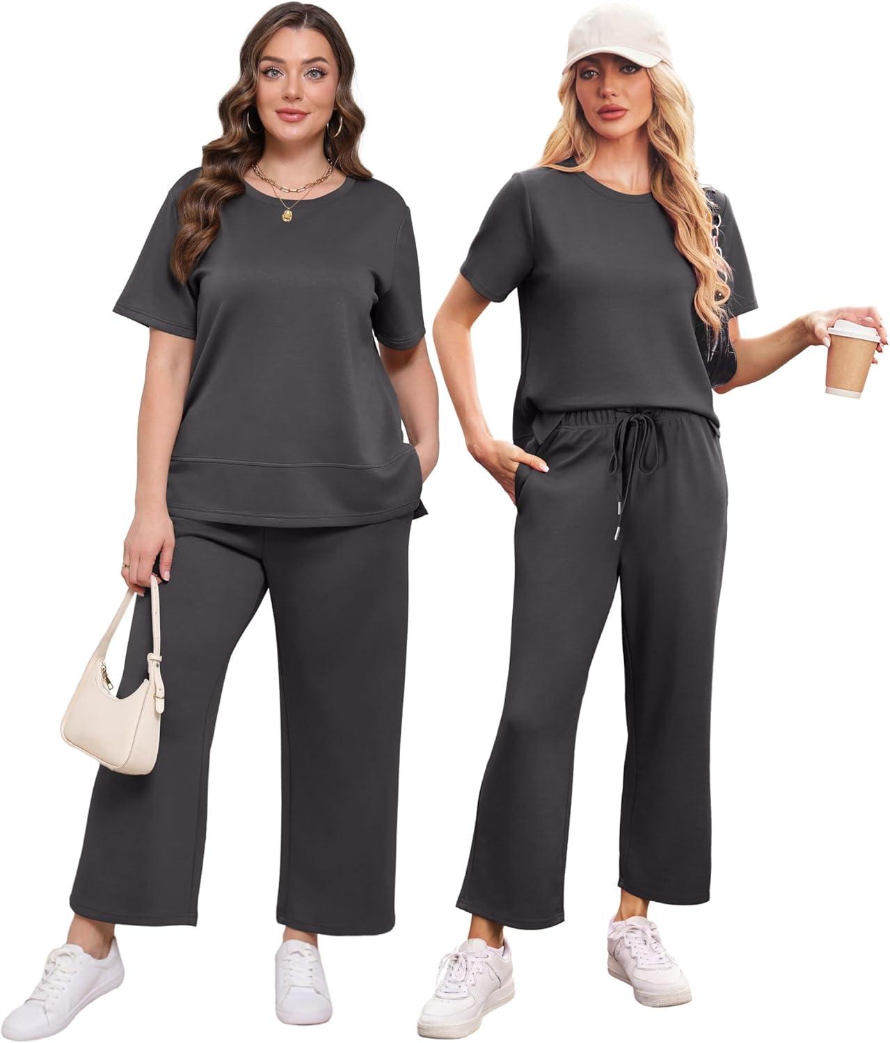 imageXIEERDUO Womens 2 Piece Lounge Set Fashion Travel Outfits Vacation Tracksuit Comfy Wide Leg Airport Loungewear S3XLDark Grey