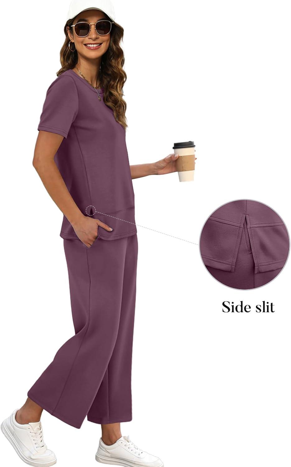 imageXIEERDUO Womens 2 Piece Lounge Set Fashion Travel Outfits Vacation Tracksuit Comfy Wide Leg Airport Loungewear S3XLDark Purple
