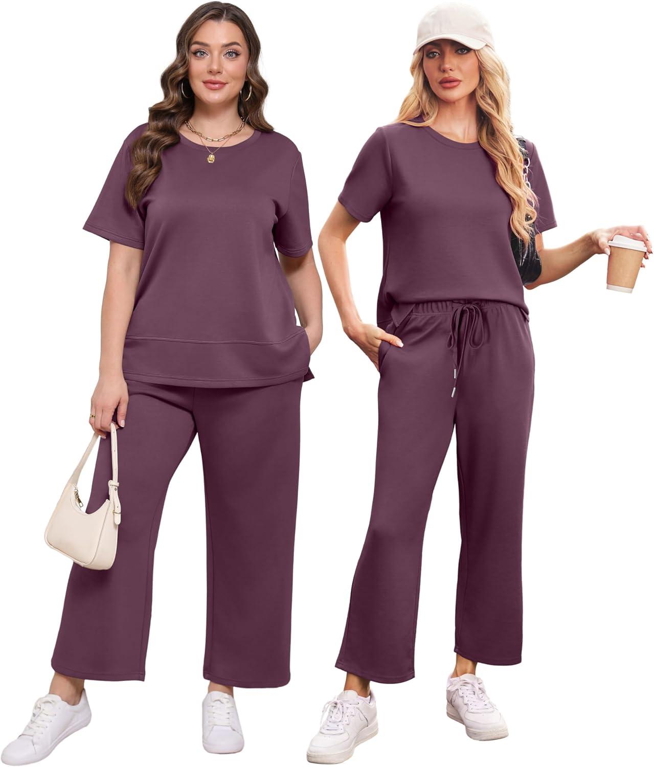imageXIEERDUO Womens 2 Piece Lounge Set Fashion Travel Outfits Vacation Tracksuit Comfy Wide Leg Airport Loungewear S3XLDark Purple