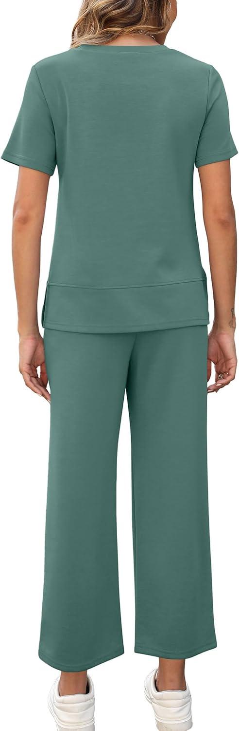 imageXIEERDUO Womens 2 Piece Lounge Set Fashion Travel Outfits Vacation Tracksuit Comfy Wide Leg Airport Loungewear S3XLDeep Green