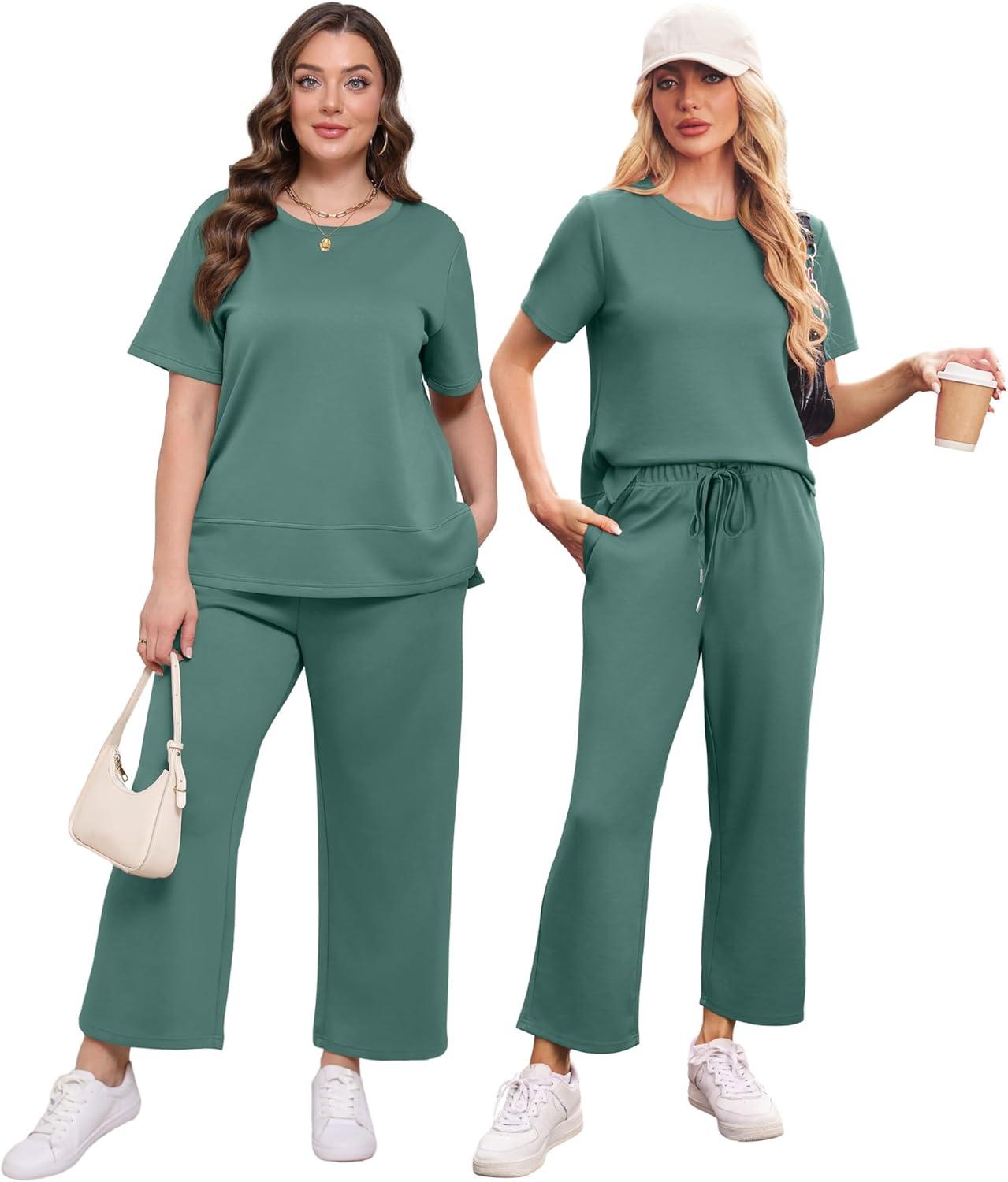 imageXIEERDUO Womens 2 Piece Lounge Set Fashion Travel Outfits Vacation Tracksuit Comfy Wide Leg Airport Loungewear S3XLDeep Green