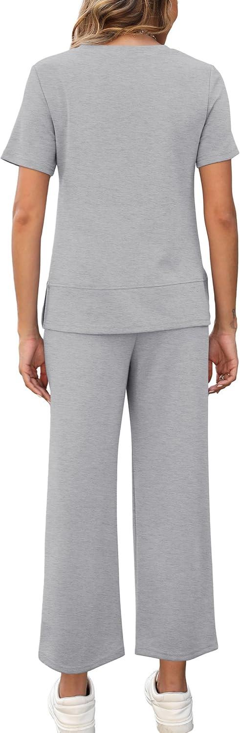 imageXIEERDUO Womens 2 Piece Lounge Set Fashion Travel Outfits Vacation Tracksuit Comfy Wide Leg Airport Loungewear S3XLGrey
