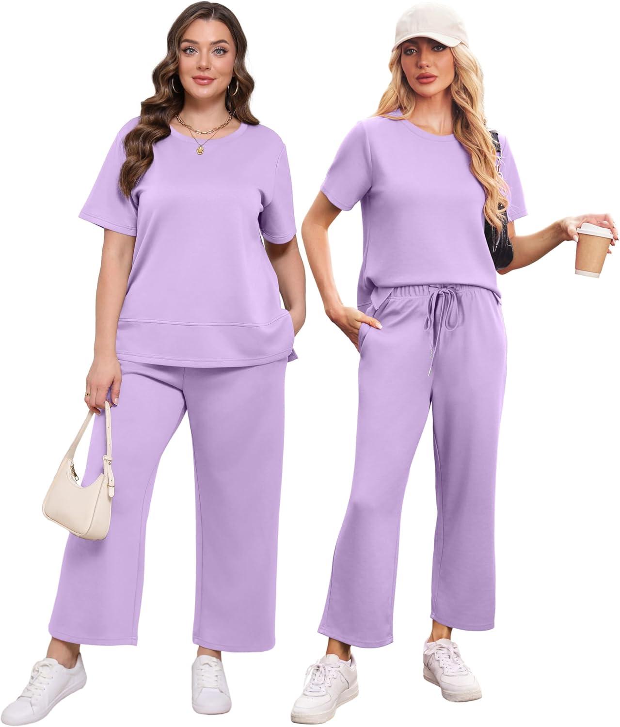 imageXIEERDUO Womens 2 Piece Lounge Set Fashion Travel Outfits Vacation Tracksuit Comfy Wide Leg Airport Loungewear S3XLLight Purple