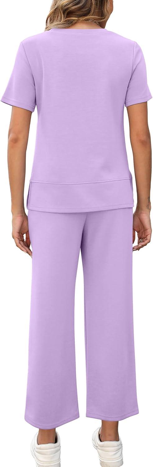 imageXIEERDUO Womens 2 Piece Lounge Set Fashion Travel Outfits Vacation Tracksuit Comfy Wide Leg Airport Loungewear S3XLLight Purple