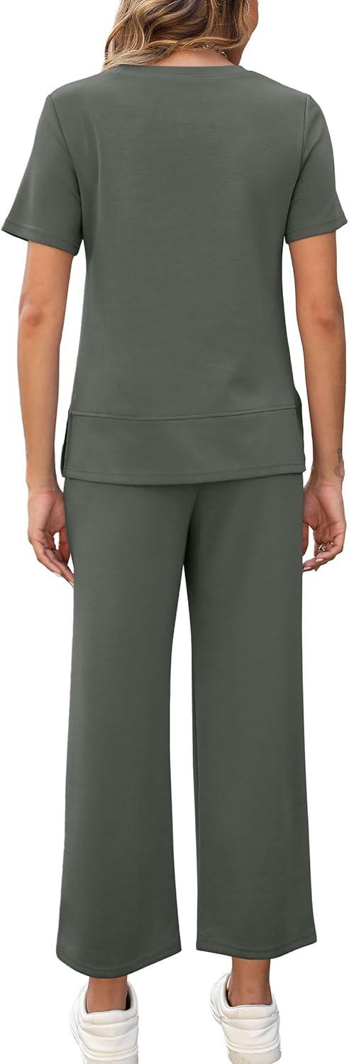 imageXIEERDUO Womens 2 Piece Lounge Set Fashion Travel Outfits Vacation Tracksuit Comfy Wide Leg Airport Loungewear S3XLRock Green