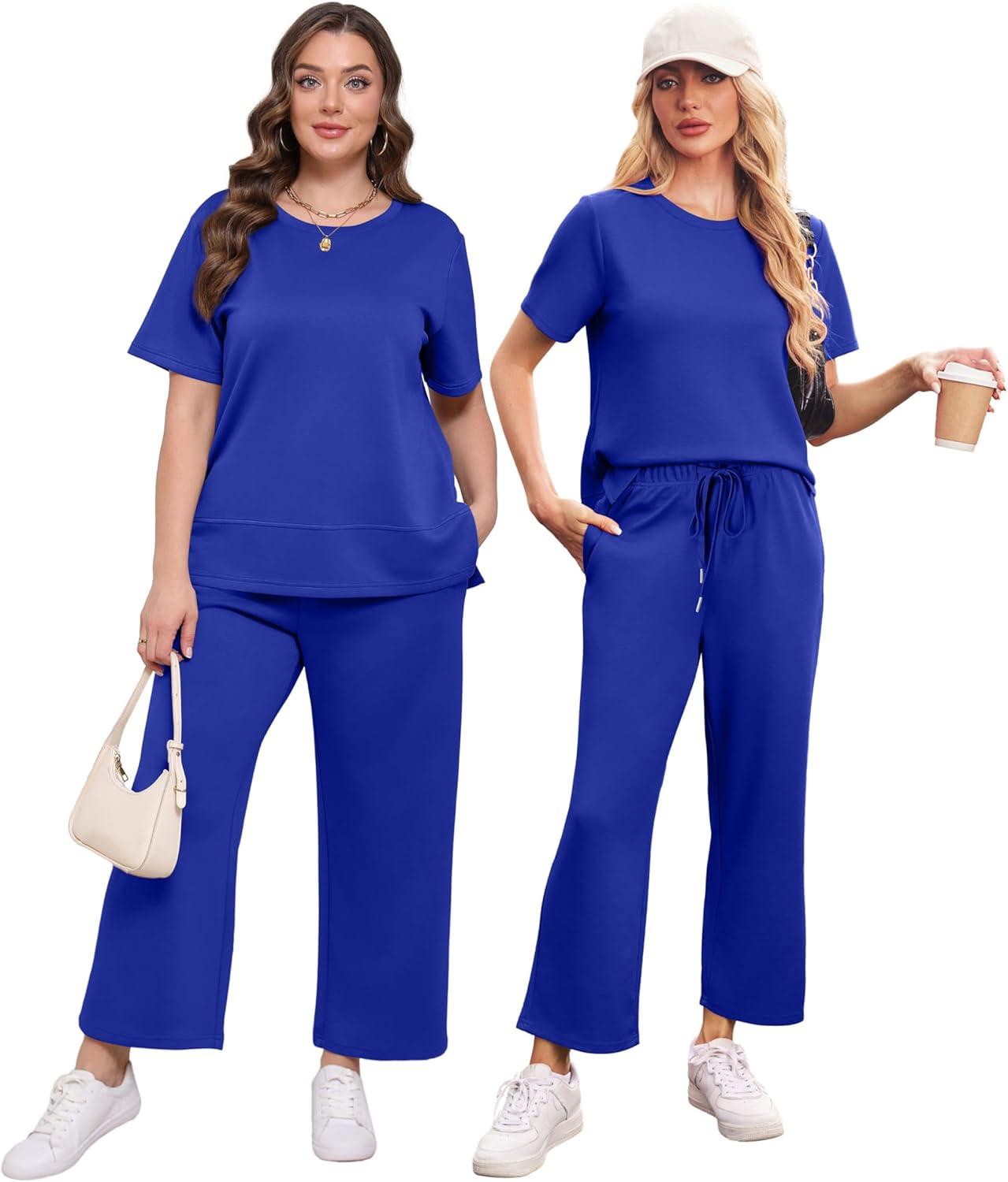 imageXIEERDUO Womens 2 Piece Lounge Set Fashion Travel Outfits Vacation Tracksuit Comfy Wide Leg Airport Loungewear S3XLRoyal Blue