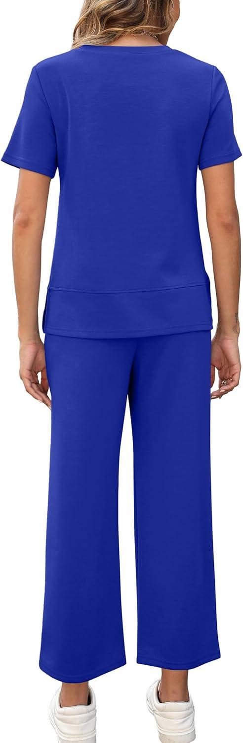 imageXIEERDUO Womens 2 Piece Lounge Set Fashion Travel Outfits Vacation Tracksuit Comfy Wide Leg Airport Loungewear S3XLRoyal Blue