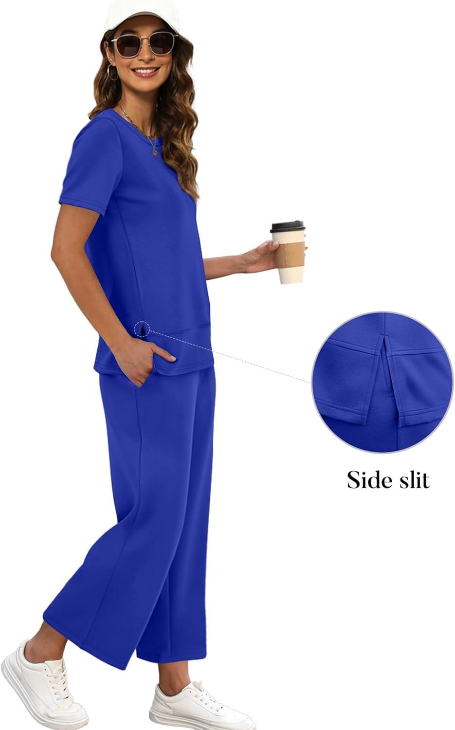 imageXIEERDUO Womens 2 Piece Lounge Set Fashion Travel Outfits Vacation Tracksuit Comfy Wide Leg Airport Loungewear S3XLRoyal Blue