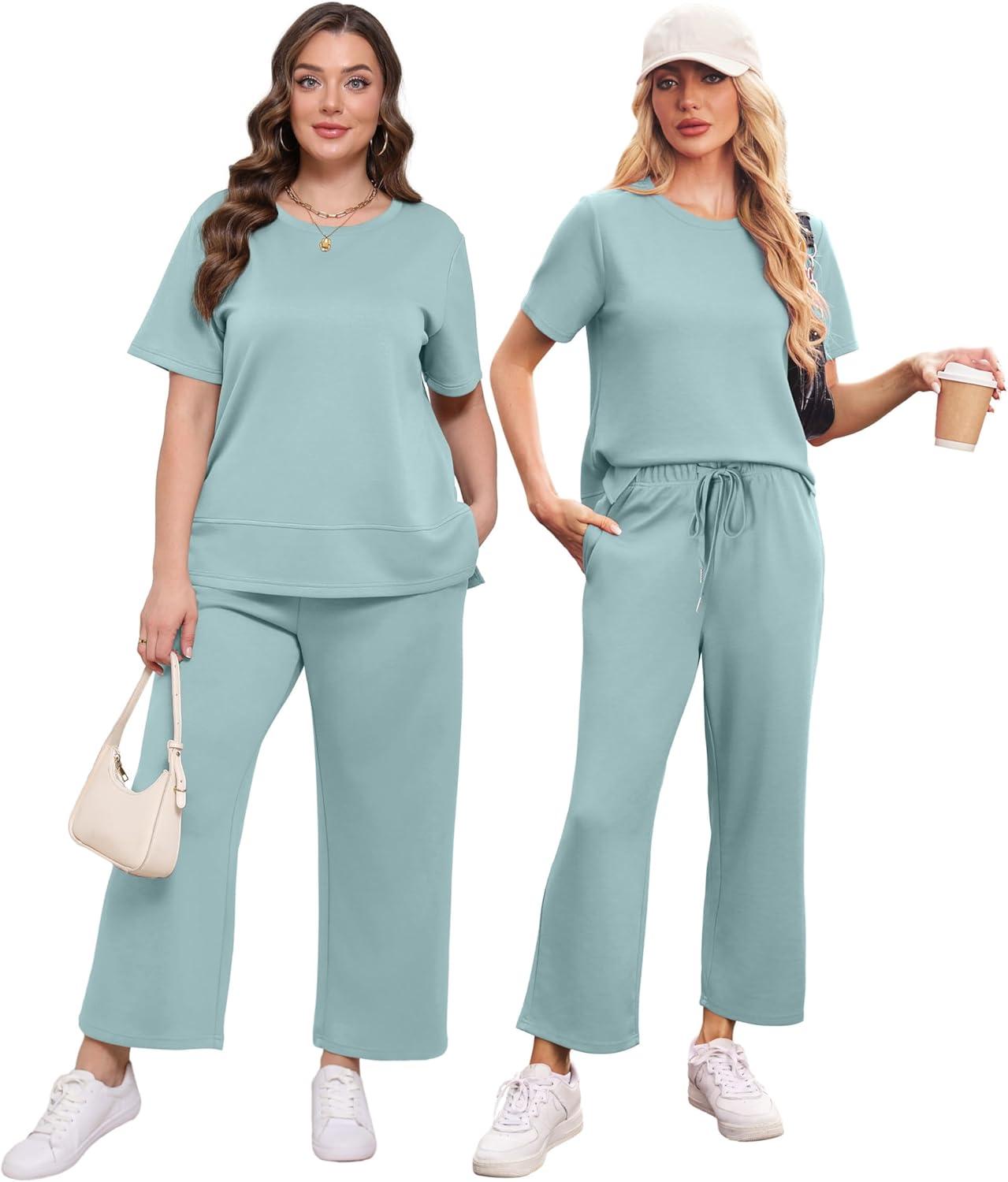 imageXIEERDUO Womens 2 Piece Lounge Set Fashion Travel Outfits Vacation Tracksuit Comfy Wide Leg Airport Loungewear S3XLTurquoise
