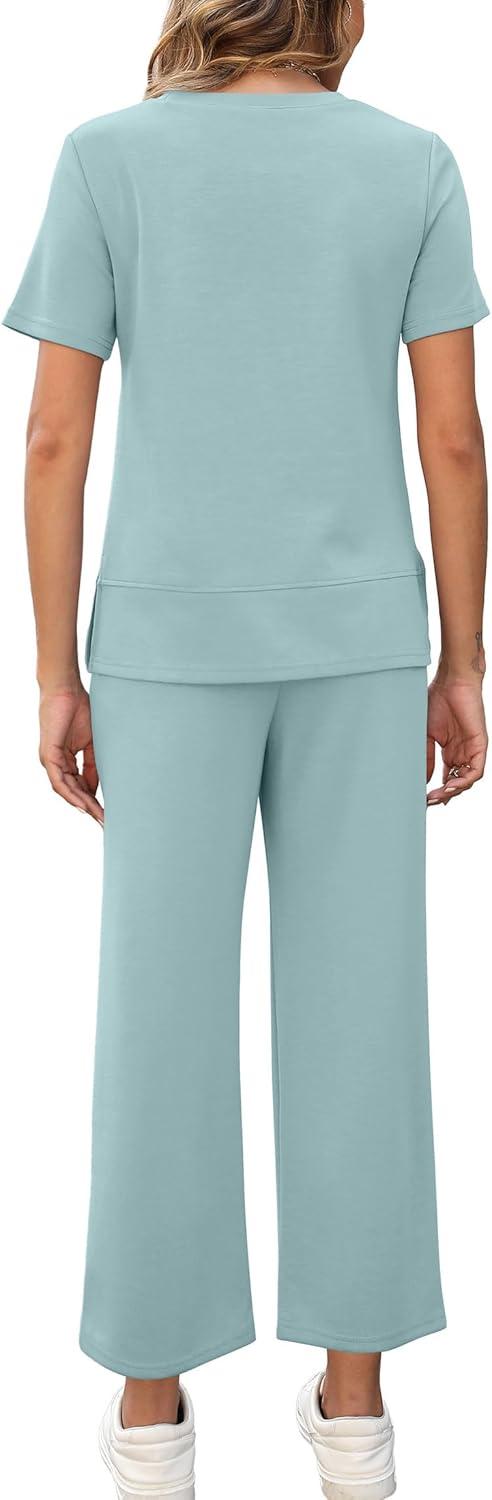 imageXIEERDUO Womens 2 Piece Lounge Set Fashion Travel Outfits Vacation Tracksuit Comfy Wide Leg Airport Loungewear S3XLTurquoise